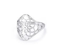kkjoy Bague Fleur de Vie en Acier Inoxydable Anneau de Promesse Mandala Fleurs Éternelles Géométrie Sacrée Bijoux pour Femmes(Modèle 2, Argent, Diamètre 20 mm)