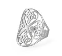 kkjoy Bague Nœud Celtique Irlandais en forme de Trèfle à Quatre Feuilles en Acier Inoxydable Bague Promesse d'Eternité Bijoux Amulette pour Femmes (Argent)