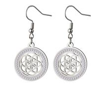 KKJOY Boucles d'oreilles Fleur de Vie en Acier Inoxydable en Cristal Pendentif Fleurs Éternelles Géométrie Sacrée Bijoux pour Femme(Argent)