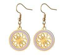 KKJOY Boucles d'oreilles Fleur de Vie en Cristal en Acier Inoxydable Pendentif Fleurs Éternelles Géométrie Sacrée Bijoux pour Femme(Or)