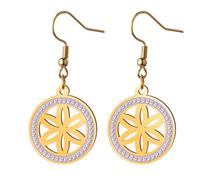 KKJOY Boucles d'oreilles Fleur de Vie Géométrie Sacrée en Acier Inoxydable en Cristal Pendentif Fleurs Éternelles Bijoux pour Femme(Or)