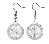 KKJOY Boucles d'oreilles Fleur de Vie Géométrie Sacrée en Acier Inoxydable en Cristal Pendentif Fleurs Éternelles Bijoux pour Femme(Argent)