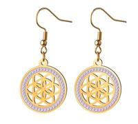 KKJOY Boucles d'oreilles Fleur de Vie Géométrie Sacrée en Cristal en Acier Inoxydable Pendentif Fleurs Éternelles Bijoux pour Femme(Or)