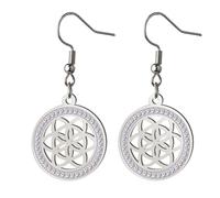 KKJOY Boucles d'oreilles Fleur de Vie Géométrie Sacrée en Cristal en Acier Inoxydable Pendentif Fleurs Éternelles Bijoux pour Femme(Argent)