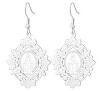 KKJOY Boucles d'oreilles Médaille Miraculeuse Vierge Marie Bijoux Religieux | Amulette de Dévotion Notre-Dame en Acier Inoxydable pour Femme Homme, adaptée aux Catholiques, Chrétiens et Tous Les Croyants