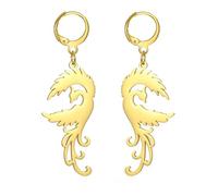 KKJOY Boucles d'oreilles Pendantes Phénix en Acier Inoxydable Pendentif Animal Mythologique Oiseau Amulette du Renaissance du Phénix Bijoux de Protection pour Femme et Fille