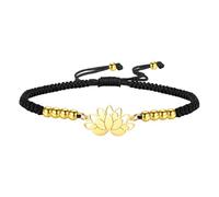kkjoy Bracelet de Cordes Tressées Lunettes de Lotus Yoga en Acier Inoxydable Bijoux Inspirant de Fleur en Cordes Porte-Bonheur Fait à la Main pour Femmes Hommes(Noir - Or)