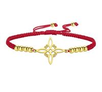 kkjoy Bracelet de Cordes Tressées Nœud de Sorcières en Acier Inoxydable Bracelet Réglable Nœud Celtique Symbole Wiccan Amulette Magique Nœud de Sorcellerie pour Femmes Charmeuses (Rouge-Or)