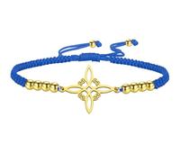kkjoy Bracelet de Cordes Tressées Nœud de Sorcières en Acier Inoxydable Bracelet Réglable Nœud Celtique Symbole Wiccan Amulette Magique Nœud de Sorcellerie pour Femmes Charmeuses (Bleu-Or)