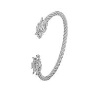 kkjoy Bracelet Jonc Viking Homme avec Tête de Dragon Rétro Bracelet Manchette Norse Amulette en Acier Inoxydable Bracelet Ouvert Réglable de Loyauté Vikings(Argent)