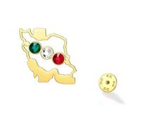 KKJOY Broche de Carte d'Iran en Acier Inoxydable Épingle de Revers Patriotique Couleur Drapeau Bijoux Emblème Persan Lion et Soleil pour Femmes Hommes(Modèle 1, Or)