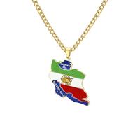 kkjoy Collier Carte de l'Iran en Acier Inoxydable Unisexe Pendentif Patriotique Bijoux Lion Persan et Soleil Pour Femme Homme(Modèle 6, Or)