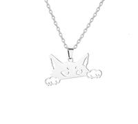 kkjoy Collier de Chat Mignon en Acier Inoxydable Pendentif de Minou Bijoux pour les Amoureux des Chats Femmes Charmantes Dames (Argent)