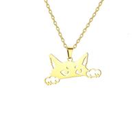 kkjoy Collier de Chat Mignon en Acier Inoxydable Pendentif de Minou Bijoux pour les Amoureux des Chats Femmes Charmantes Dames (Or)