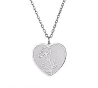 kkjoy Collier de Fleur de Naissance en Acier Inoxydable Pendentif de Fleur d'Anniversaire Bijoux pour Femme Homme(09-Sep-Gloire du Matin-Forme de Coeur, Argent)