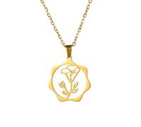kkjoy Collier de Fleur de Naissance en Acier Inoxydable Pendentif de Fleur d'Anniversaire Bijoux pour Femme Homme(09-Sep-Gloire du Matin-Forme de Cercle, Or)