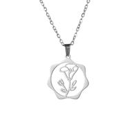 kkjoy Collier de Fleur de Naissance en Acier Inoxydable Pendentif de Fleur d'Anniversaire Bijoux pour Femme Homme(09-Sep-Gloire du Matin-Forme de Cercle, Argent)