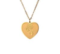kkjoy Collier de Fleur de Naissance en Acier Inoxydable Pendentif de Fleur d'Anniversaire Bijoux pour Femme Homme(07-Juil-Nénuphar-Forme de Coeur, Or)