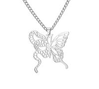 kkjoy Collier de Papillon Serpent en Acier Inoxydable Pendentifs Unique à Double Symbolisme Bijoux pour Hommes Femmes (Argent)
