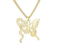kkjoy Collier de Papillon Serpent en Acier Inoxydable Pendentifs Unique à Double Symbolisme Bijoux pour Hommes Femmes (Or)