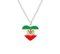 kkjoy Collier Emblème Drapeau de l'Iran en Acier Inoxydable Unisexe Pendentif Patriotique Bijoux Lion Persan et Soleil Pour Femme Homme(Forme Cœur - Drapeau et Emblème Iranien 2, Argent)