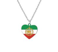 kkjoy Collier Emblème Drapeau de l'Iran en Acier Inoxydable Unisexe Pendentif Patriotique Bijoux Lion Persan et Soleil Pour Femme Homme(Forme Cœur - Drapeau et Emblème Iranien 1, Argent)