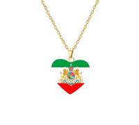 kkjoy Collier Emblème Drapeau de l'Iran en Acier Inoxydable Unisexe Pendentif Patriotique Bijoux Lion Persan et Soleil Pour Femme Homme(Forme Cœur - Drapeau et Emblème Iranien 2, Or)