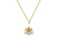 kkjoy Collier Emblème Drapeau de l'Iran en Acier Inoxydable Unisexe Pendentif Patriotique Bijoux Lion Persan et Soleil Pour Femme Homme(Forme Cœur - Emblème Iranien, Or)