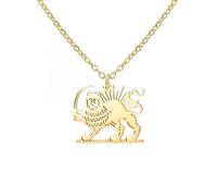 kkjoy Collier Lion Persan et Soleil de l'Iran en Acier Inoxydable Unisexe Pendentif Patriotique Bijoux Pour Femme Homme(Modèle 2, Or)