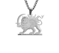 kkjoy Collier Lion Persan et Soleil de l'Iran en Acier Inoxydable Unisexe Pendentif Patriotique Bijoux Pour Femme Homme(Modèle 2, Argent)