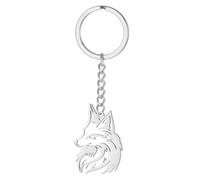 kkjoy Porte-clés de Renard en Acier Inoxydable Pendentif Tête de Renard Accessoires de Sac à Main pour Hommes Femmes Amoureux des Animaux (Argent)