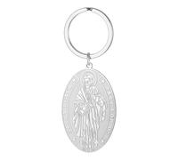 kkjoy Porte-clés St Pierre PRIEZ POUR NOUS en Acier Inoxydable Pendentif Médaille Ovale Religieuse Porte-clé Sac à main Accessoires pour Homme Femme (Argent)
