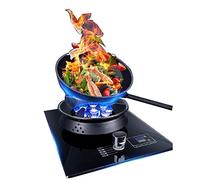 KKJPL Réchaud À Gaz 33 Cm 1 Brûleur, 5,2 KW, 9 Cavités, Feu Élevé, Minuterie De 180 Minutes avec Protection Anti-Extinction, Réchaud Autoportant en Verre Noir for Camping en Plein Air(NG)