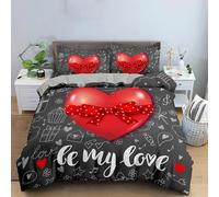 KKLDSD Housse de Couette Rouge Love,Parure de Lit 200x200 Style Graffiti dessiné À La Main pour Enfants,Filles,Garçons et Adultes,Housse de Couette Romantique avec Taies d'oreiller pour Lit Double