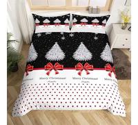 KKLDSD Parure de Lit 140x200 Imprimée Sapin de Noël, Housse de Couette Nœud Papillon pour Enfants et Adolescents, Noire et Blanche, avec Taies d'oreiller, Douce et Légère (1 Personne).