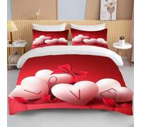 KKLDSD Parure de Lit 140X200 Motif Nœud d'amour,Housse de Couette Rose et Rouge pour La Saint-Valentin,Esthétique Moderne,Housse de Couette en Microfibre Douce pour Adolescents et Adultes,Décoration