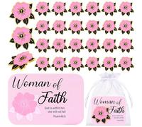 Kklolai Lot de 25 broches en forme de fleur en émail pour femme de foi, cadeaux pour la fête des mères, sacs en organza pour religieuse, église chrétienne, femmes, mois d'histoire, fête internationale