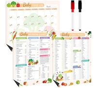 Kklolai Lot de 3 tableaux magnétiques de suivi des premiers aliments pour bébé, liste de contrôle des aliments pour bébé, planificateur de repas quotidien, journal de recettes avec 2 marqueurs