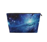 KKLWEGU Blue Universe Trousse de toilette de voyage étanche en cuir PU avec fermeture éclair dorée, doré, Taille unique