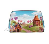 KKLWEGU Candy Beautiful Land Trousse de maquillage en cuir étanche avec fermeture éclair pour femme et fille, Argenté., Taille unique