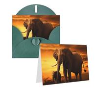KKLWEGU Carte de vœux vierge de 10,2 x 15,2 cm avec enveloppes, carte de remerciement parent-enfant, éléphant coucher de soleil, cartes de remerciement, cartes de notes vert foncé, cartes pour toutes