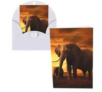 KKLWEGU Carte de vœux vierge de 10,2 x 15,2 cm avec enveloppes, cartes de remerciements parent-enfant, éléphant coucher de soleil, cartes de remerciement, cartes blanches pour toutes les occasions