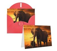 KKLWEGU Carte de vœux vierge de 10,2 x 15,2 cm avec enveloppes, cartes de remerciements parent-enfant, éléphant coucher de soleil, cartes de remerciement, cartes de notes, cartes rouges pour toutes