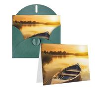 KKLWEGU Carte de vœux vierge de 10,2 x 15,2 cm avec enveloppes, coucher de soleil sur la rivière, bateau en bois, cartes de remerciement, cartes de notes, cartes de notes, cartes de notes, cartes pour