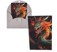 KKLWEGU Carte de vœux vierge de 10,2 x 15,2 cm avec enveloppes, motif dragon chinois, cartes de remerciement, cartes de notes, cartes grises pour toutes les occasions pour Noël, vacances, anniversaire