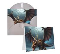 KKLWEGU Carte de vœux vierge de 10,2 x 15,2 cm avec enveloppes, motif dragon volant, cartes de remerciement, cartes de notes, cartes grises pour toutes les occasions pour Noël, vacances, anniversaire