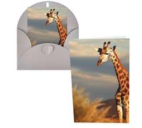 KKLWEGU Carte de vœux vierge de 10,2 x 15,2 cm avec enveloppes, motif girafe animaux d'Afrique, cartes de remerciement, cartes de notes, cartes grises pour toutes les occasions pour Noël, vacances