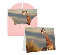 KKLWEGU Carte de vœux vierge de 10,2 x 15,2 cm avec enveloppes, motif girafe animaux d'Afrique, cartes de remerciement, cartes de notes, cartes de notes, cartes roses, cartes toutes occasions pour