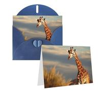 KKLWEGU Carte de vœux vierge de 10,2 x 15,2 cm avec enveloppes, motif girafe animaux d'Afrique, cartes de remerciement, cartes de notes, cartes bleues, cartes pour toutes les occasions pour Noël