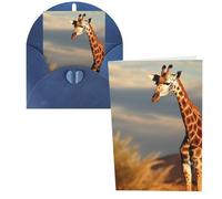 KKLWEGU Carte de vœux vierge de 10,2 x 15,2 cm avec enveloppes, motif girafe animaux d'Afrique, cartes de remerciement, cartes de notes, cartes bleues, cartes pour toutes les occasions pour Noël